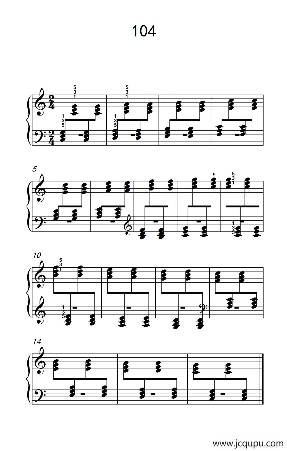 两手交替或交错弹奏的练习 104（儿童钢琴手指练习 2）简谱