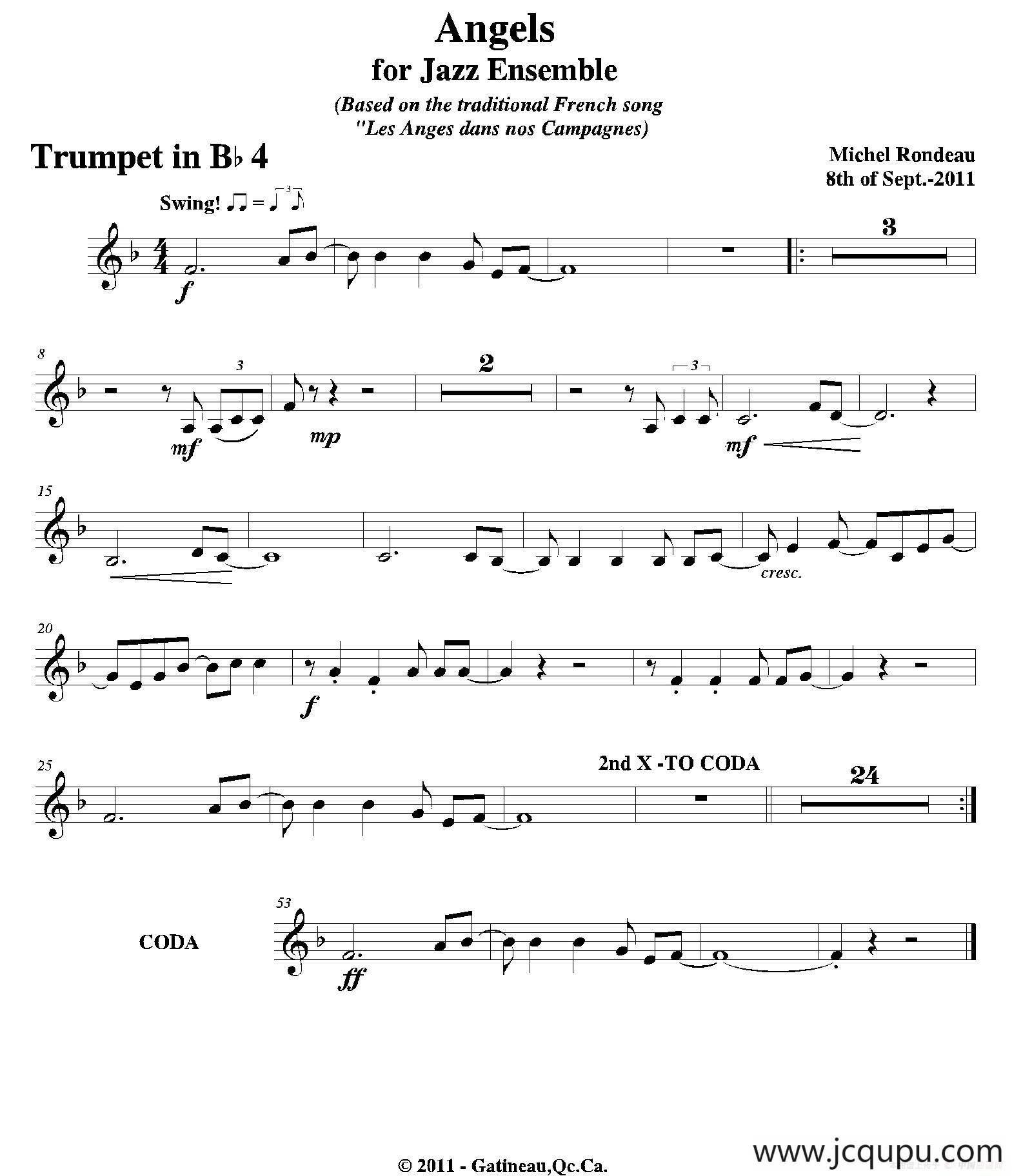 Angels for Jazz Ensemble（第四降B小号分谱）简谱