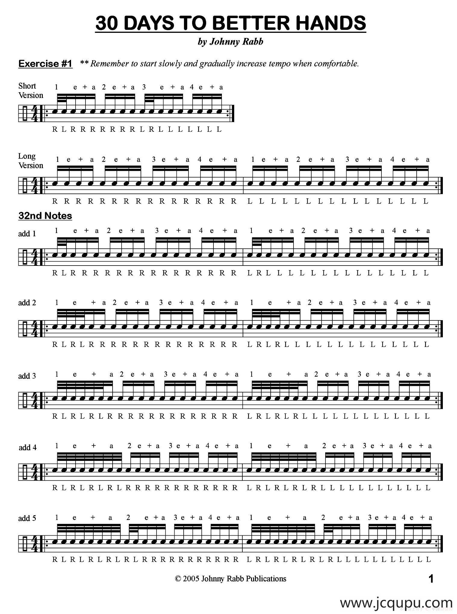 30 DAYS TO BETTER HANDS（30天鼓手左右手练习鼓谱）简谱