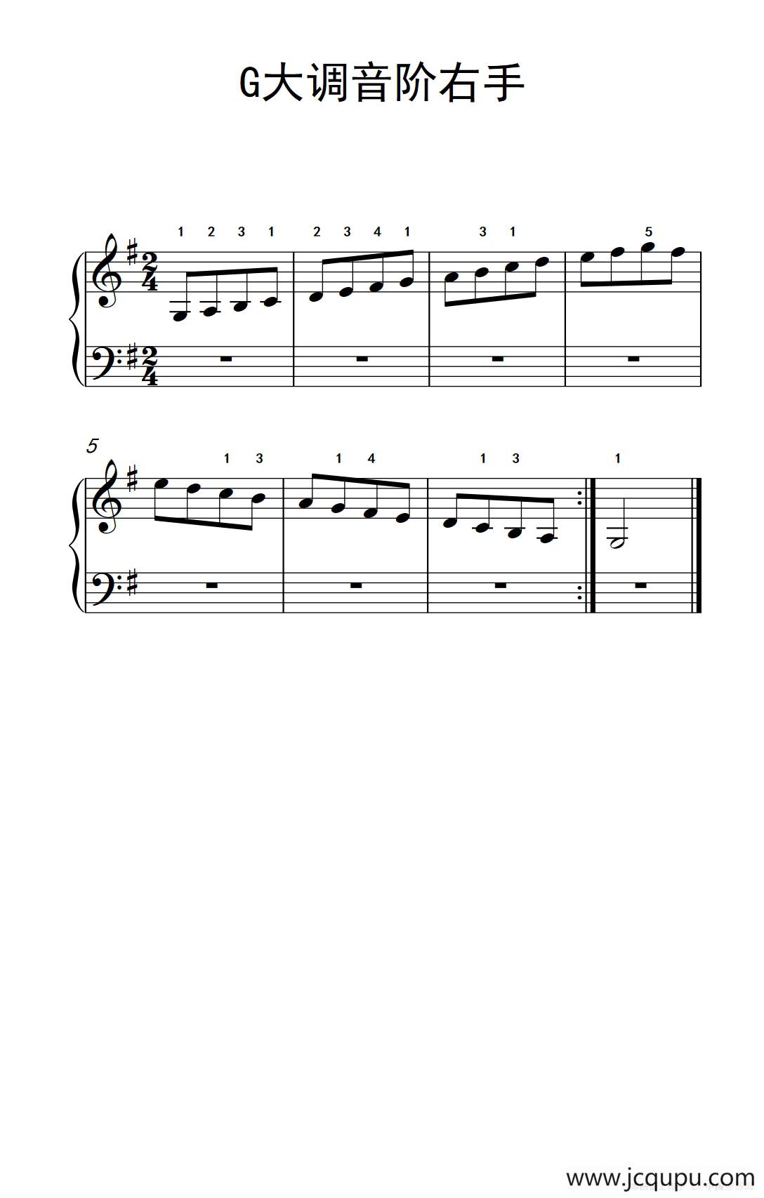 第一级 2.G大调音阶右手（中央音乐学院 钢琴（业余）考级教程 1-3级）简谱