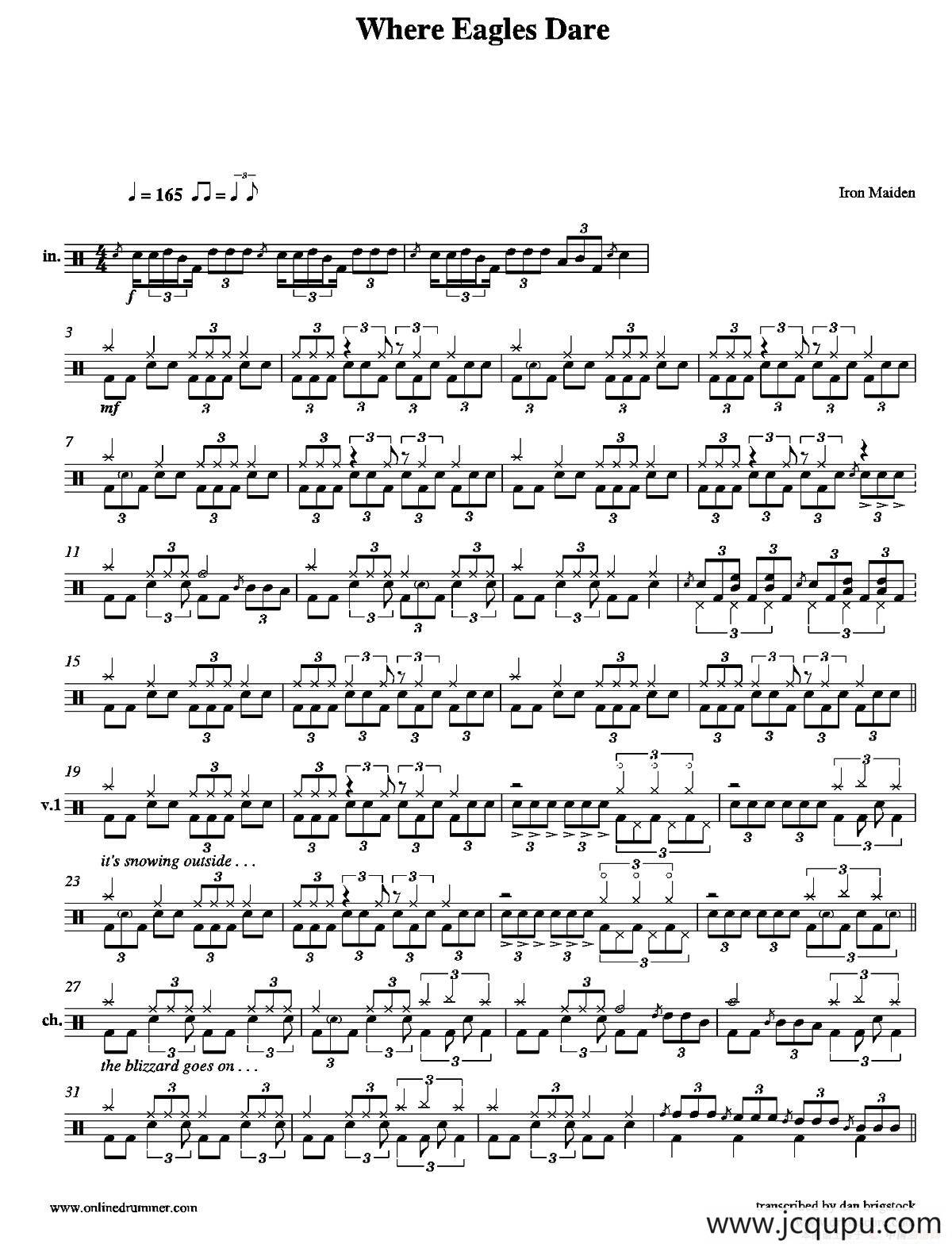 Where Eagles Dare（鼓谱）简谱