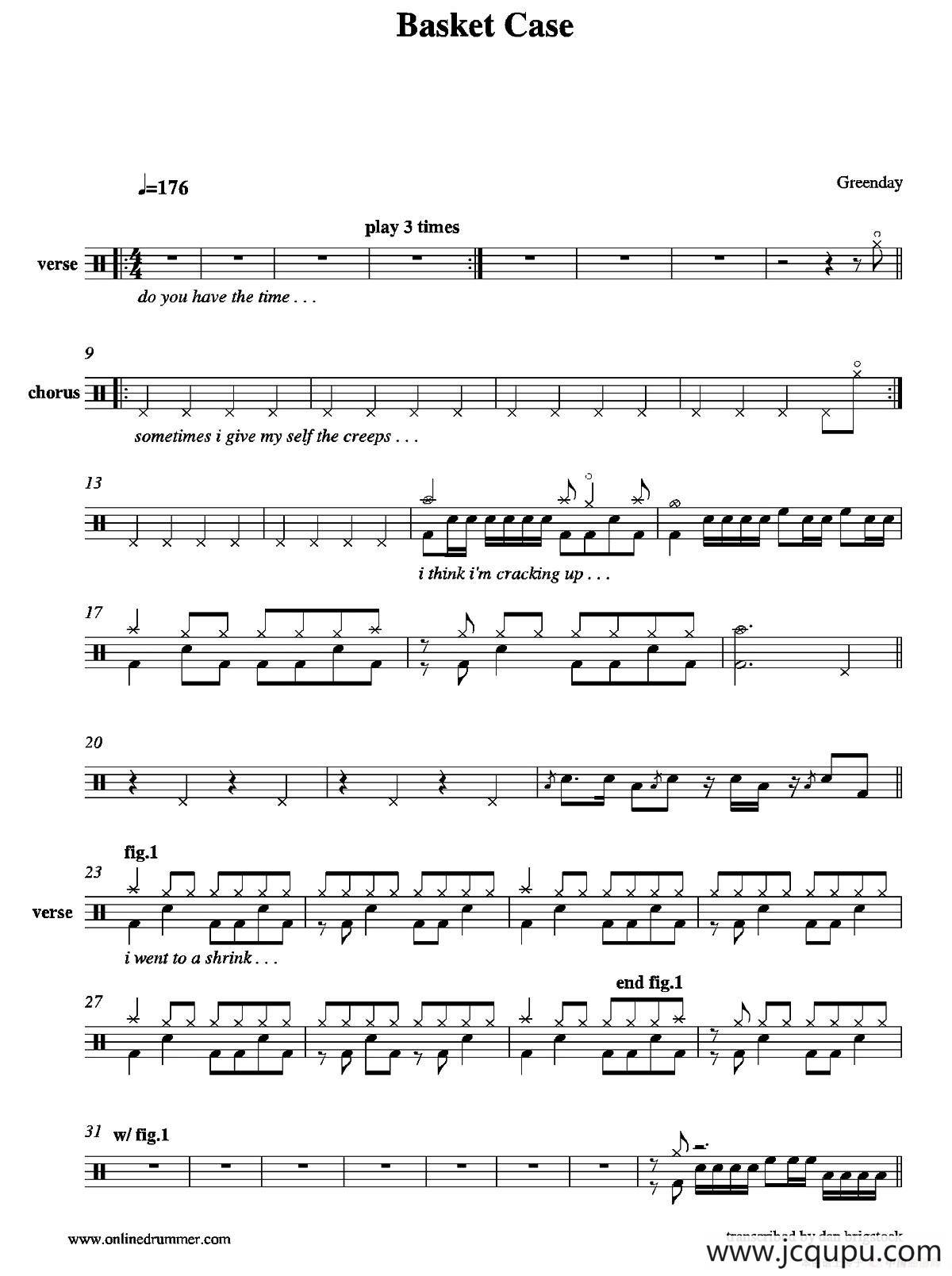 Basket Case（鼓谱）简谱