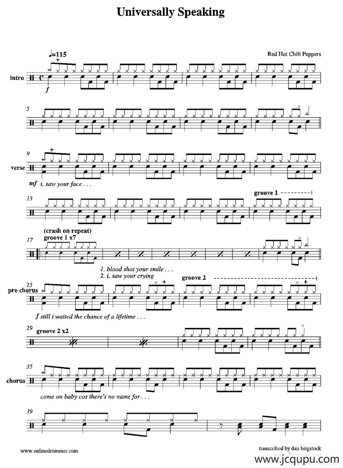 Universally Speaking（鼓谱）简谱