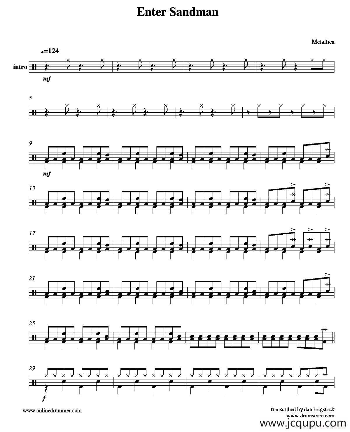 Enter Sandman（鼓谱）简谱
