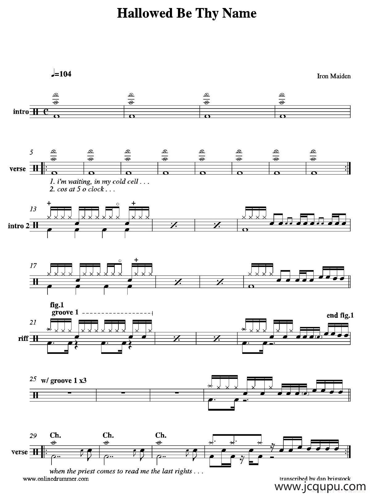 Hallowed Be Thy Name（鼓谱）简谱