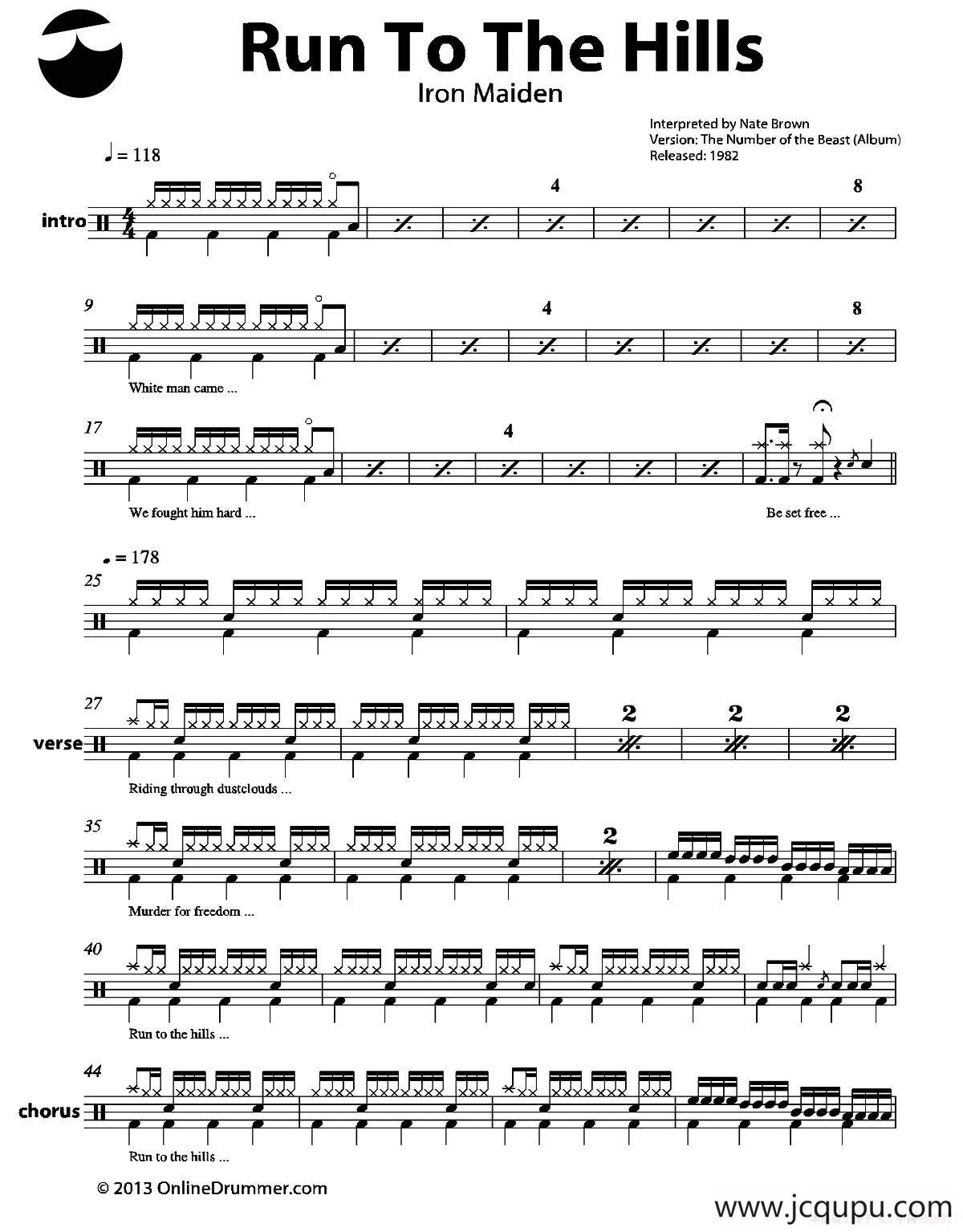 Run To The Hills（鼓谱）简谱