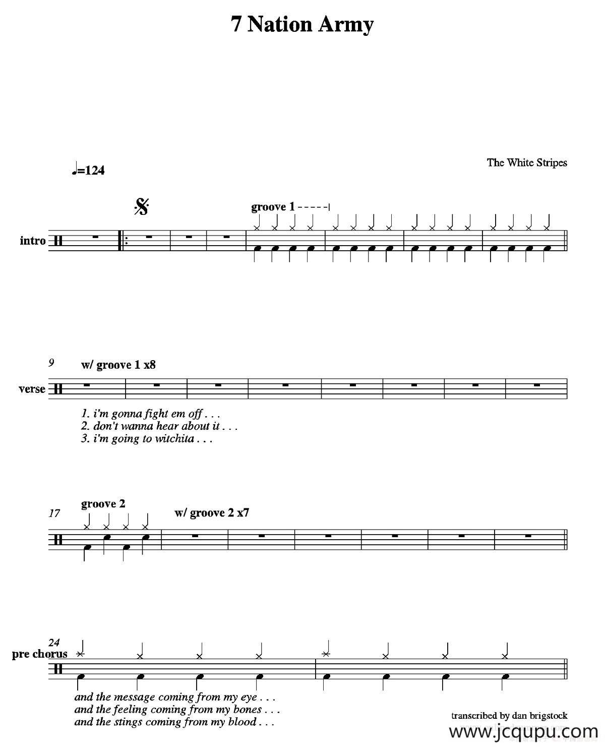 Nation Army（鼓谱）简谱