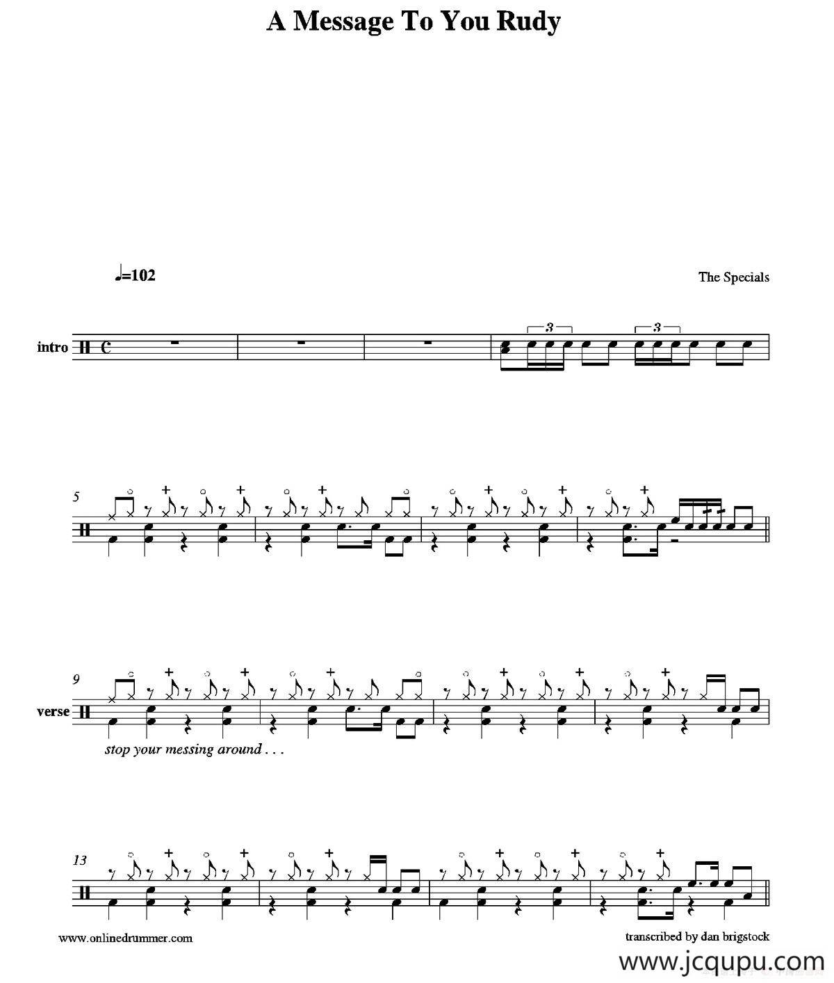 ​A Message To You Rudy（鼓谱）简谱