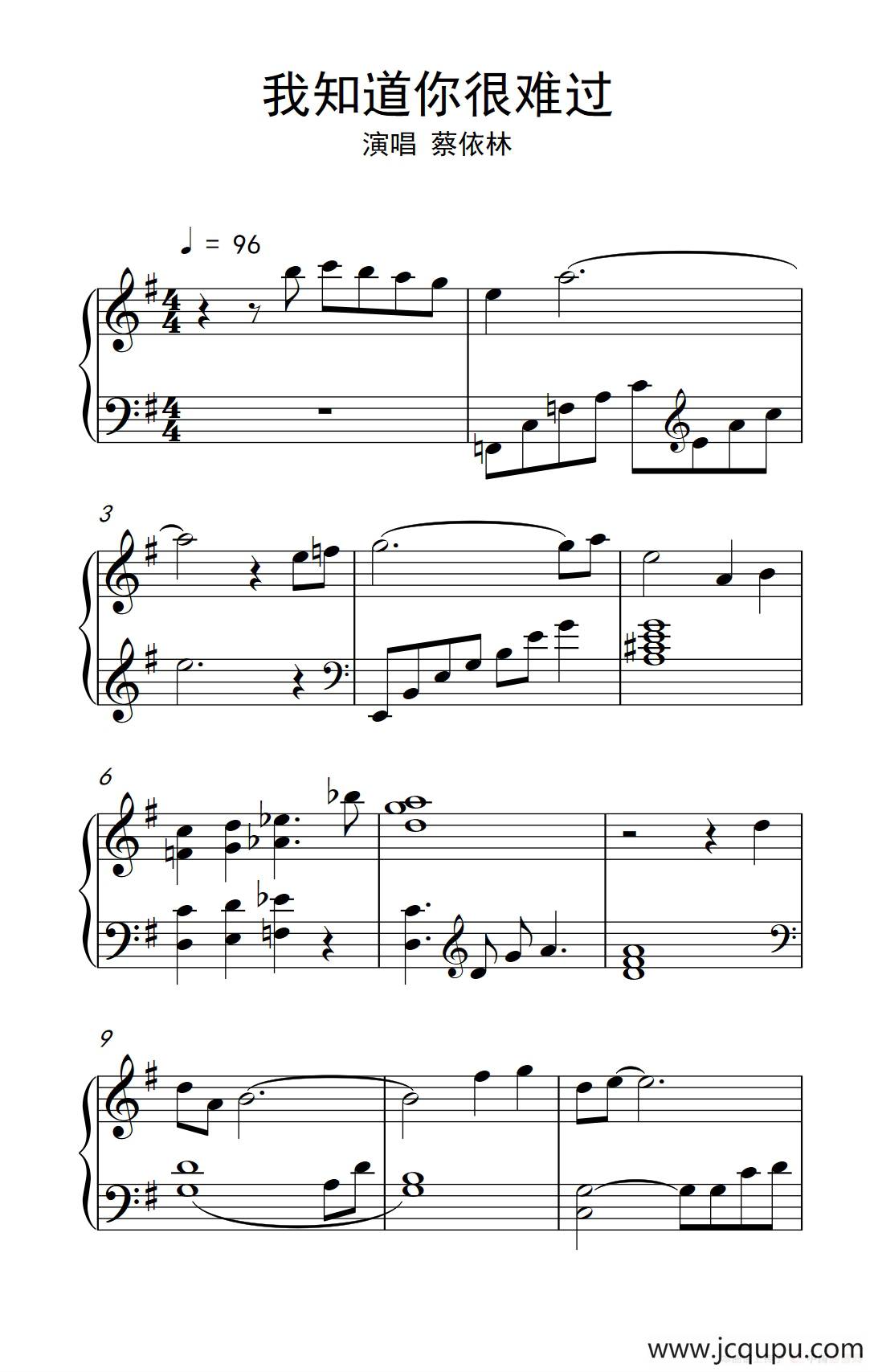 我知道你很难过（《弹吧音教》制谱版）简谱