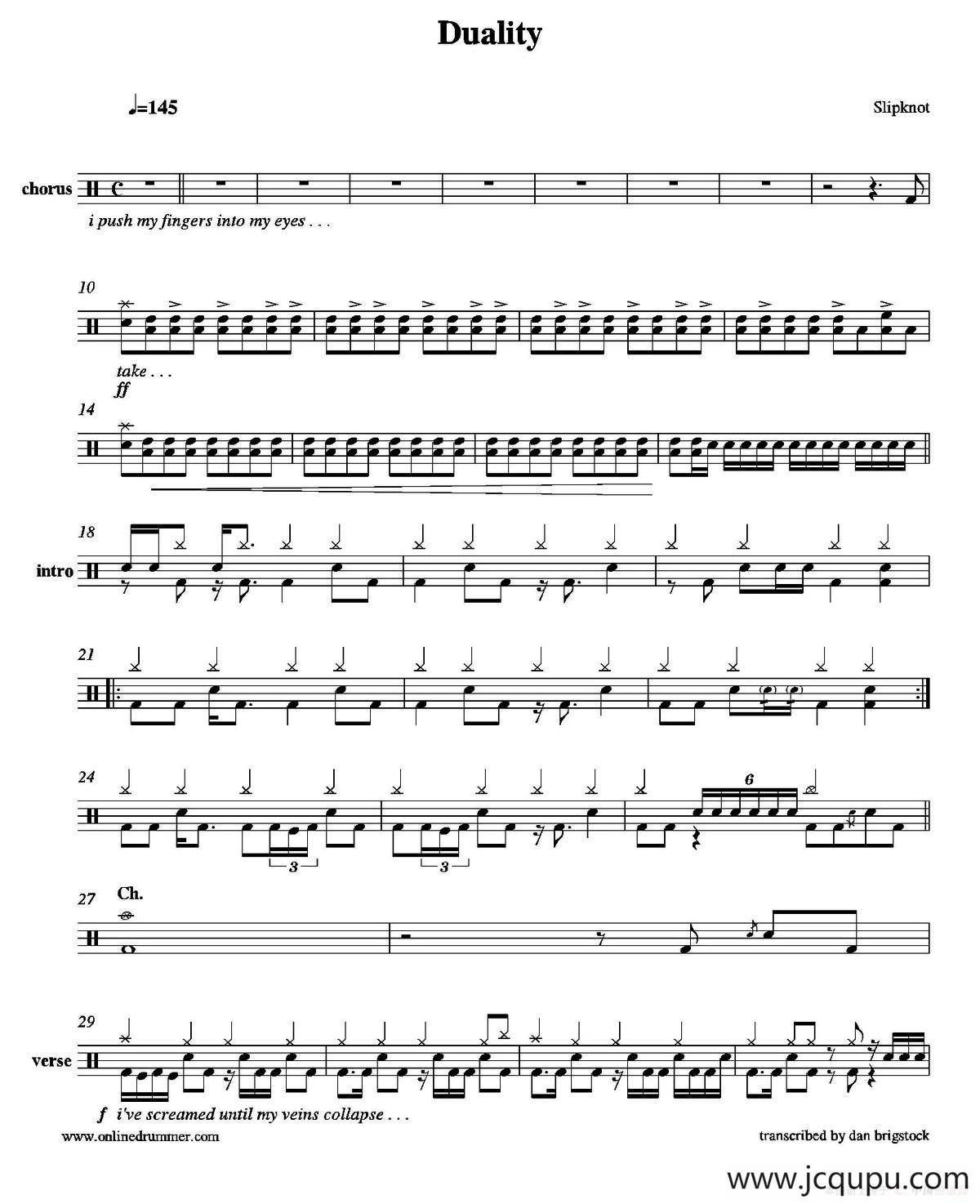 Duality（鼓谱）简谱