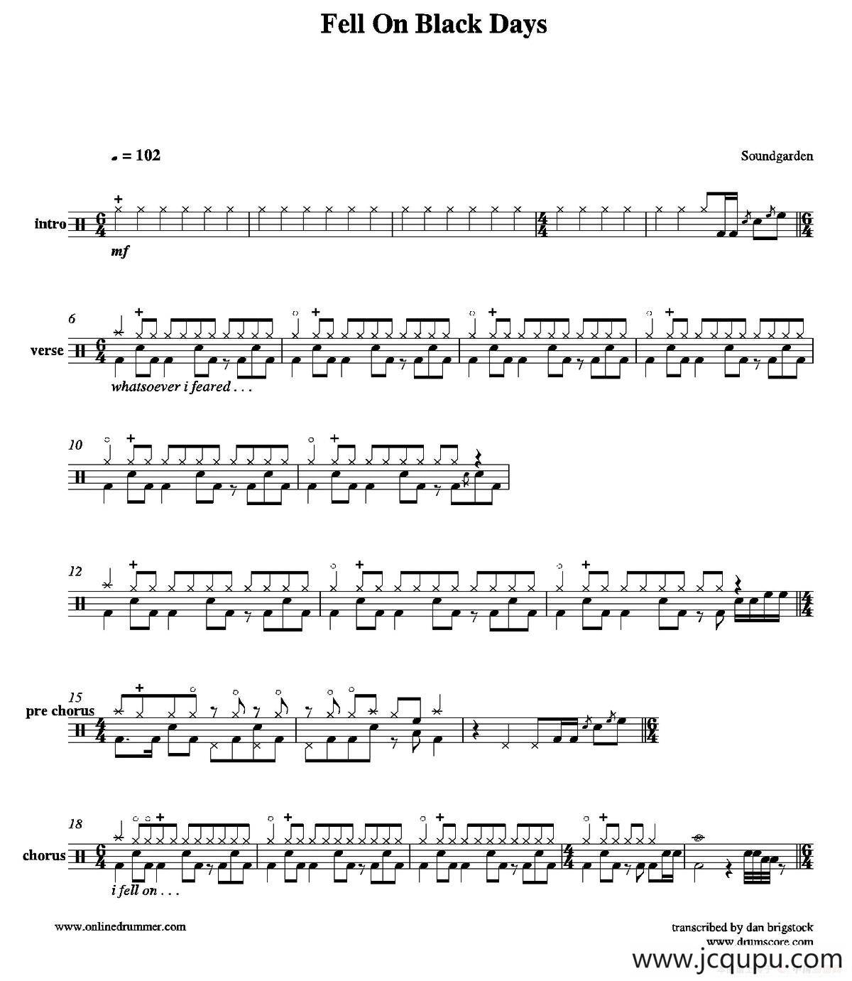 Fell On Black Days（鼓谱）简谱