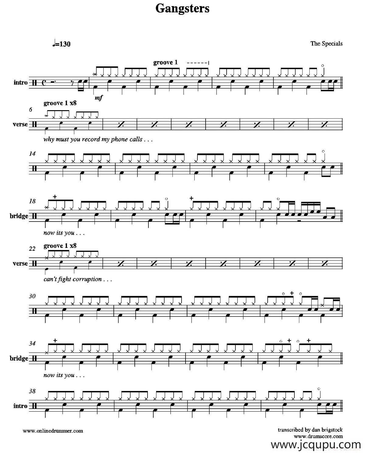 Gangsters（鼓谱）简谱