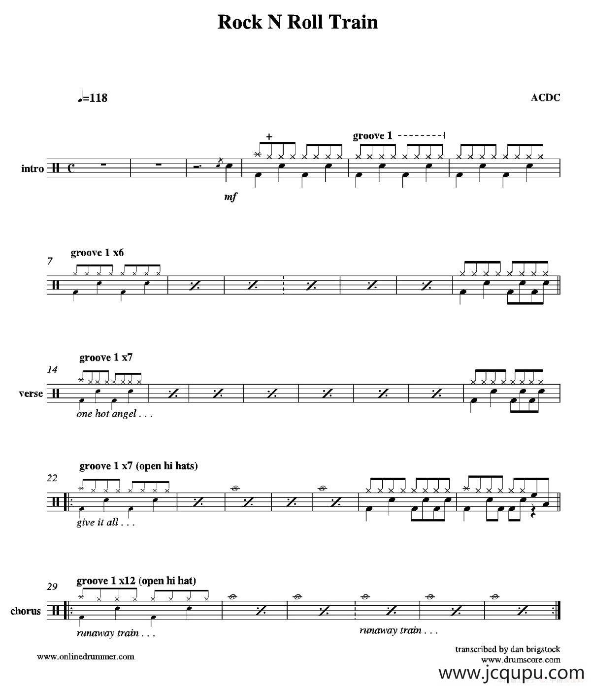 Rock N Roll Train（鼓谱）简谱