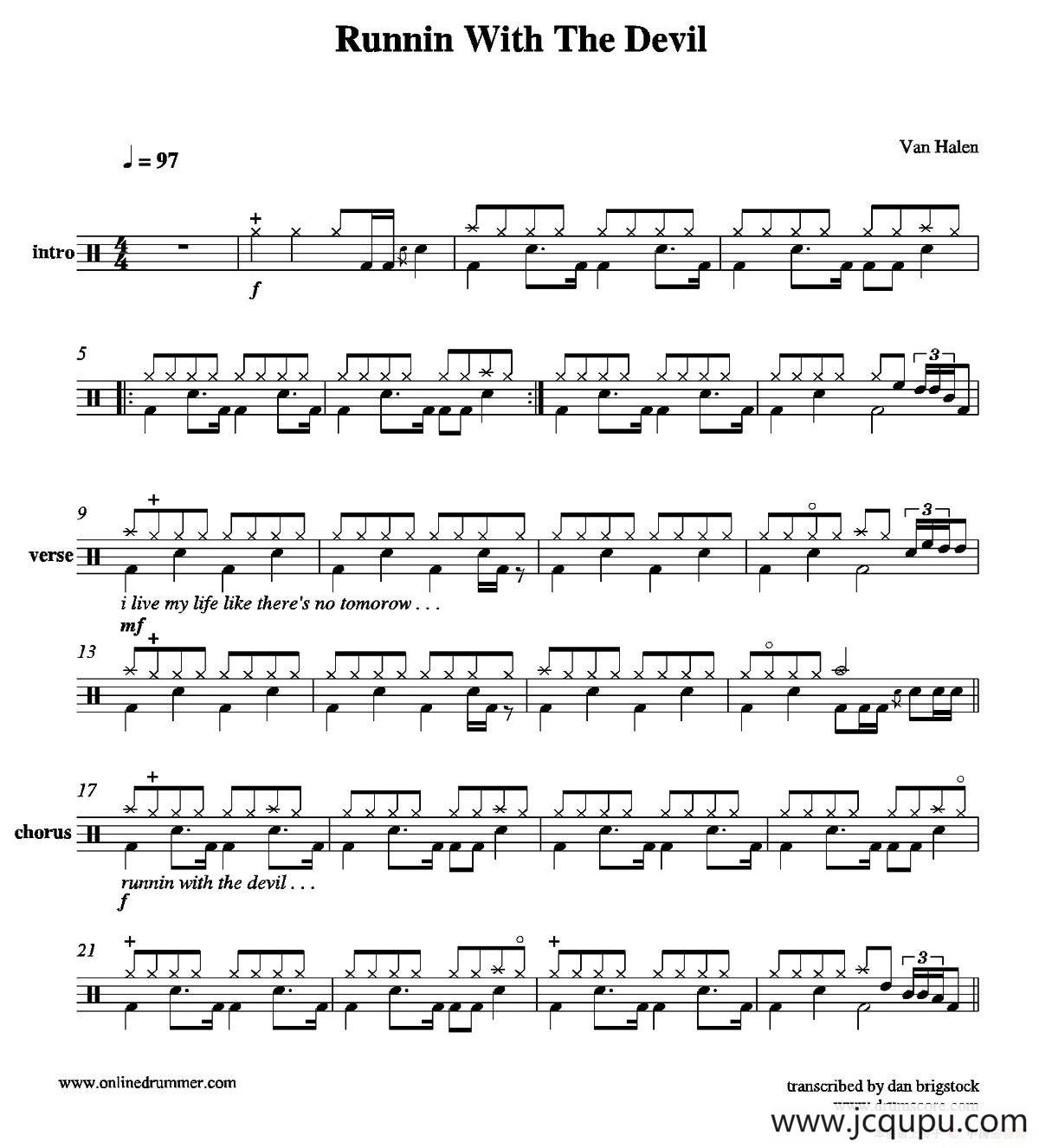 Running With The Devil（鼓谱）简谱