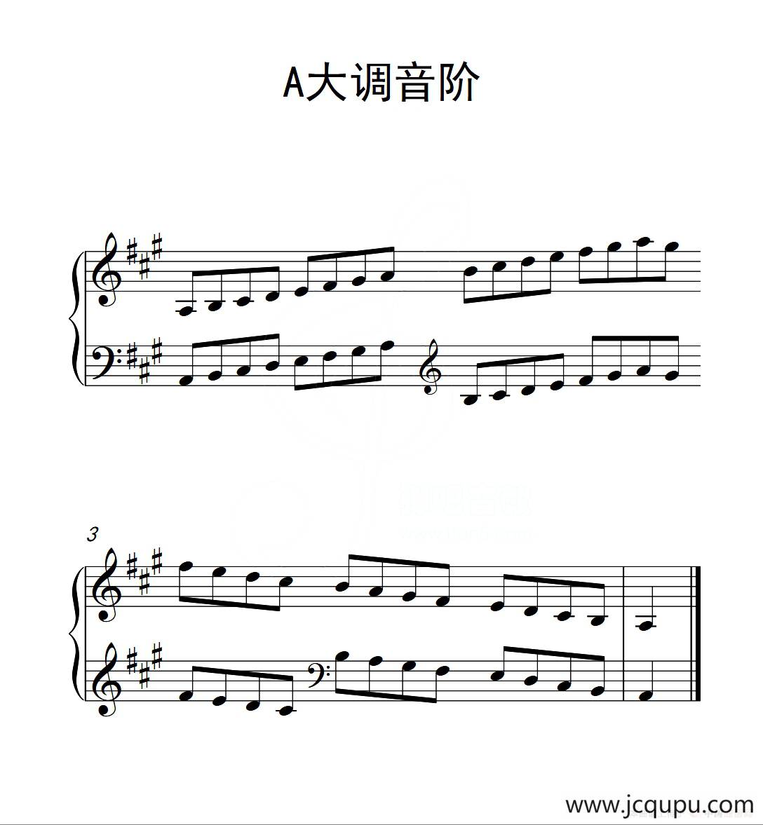 第二级 A大调音阶（中国音乐学院钢琴考级作品1~6级）简谱
