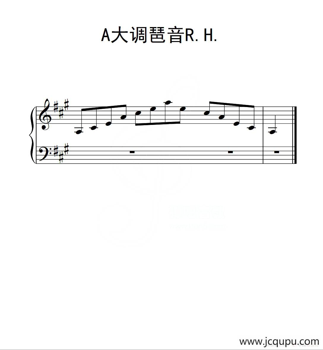第二级 A大调琶音R H（中国音乐学院钢琴考级作品1~6级）简谱