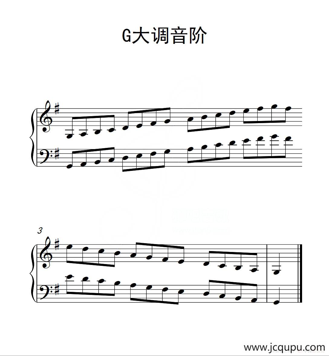 第二级 G大调音阶（中国音乐学院钢琴考级作品1~6级）简谱