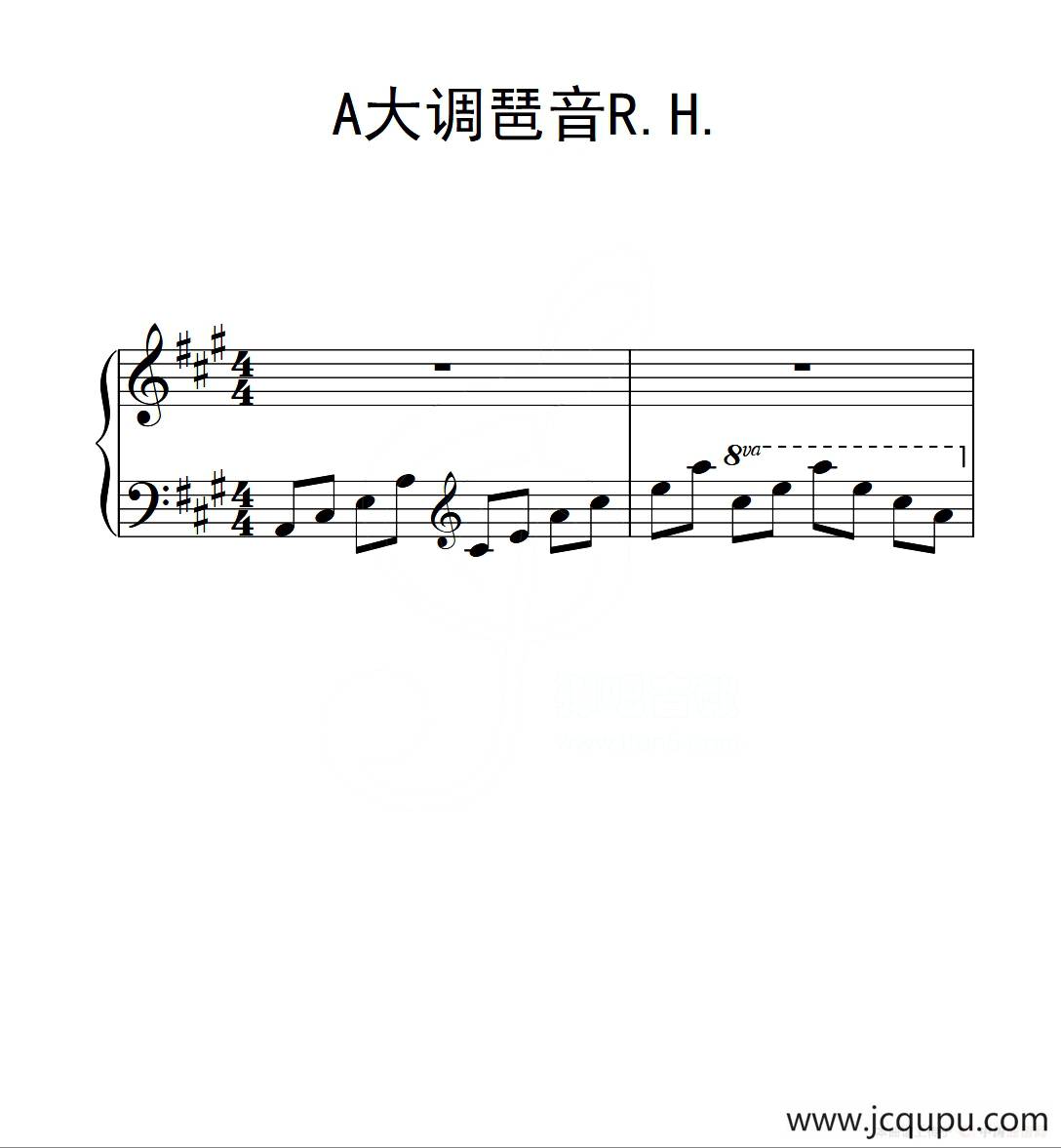 第三级 A大调琶音R H（中国音乐学院钢琴考级作品1~6级）简谱