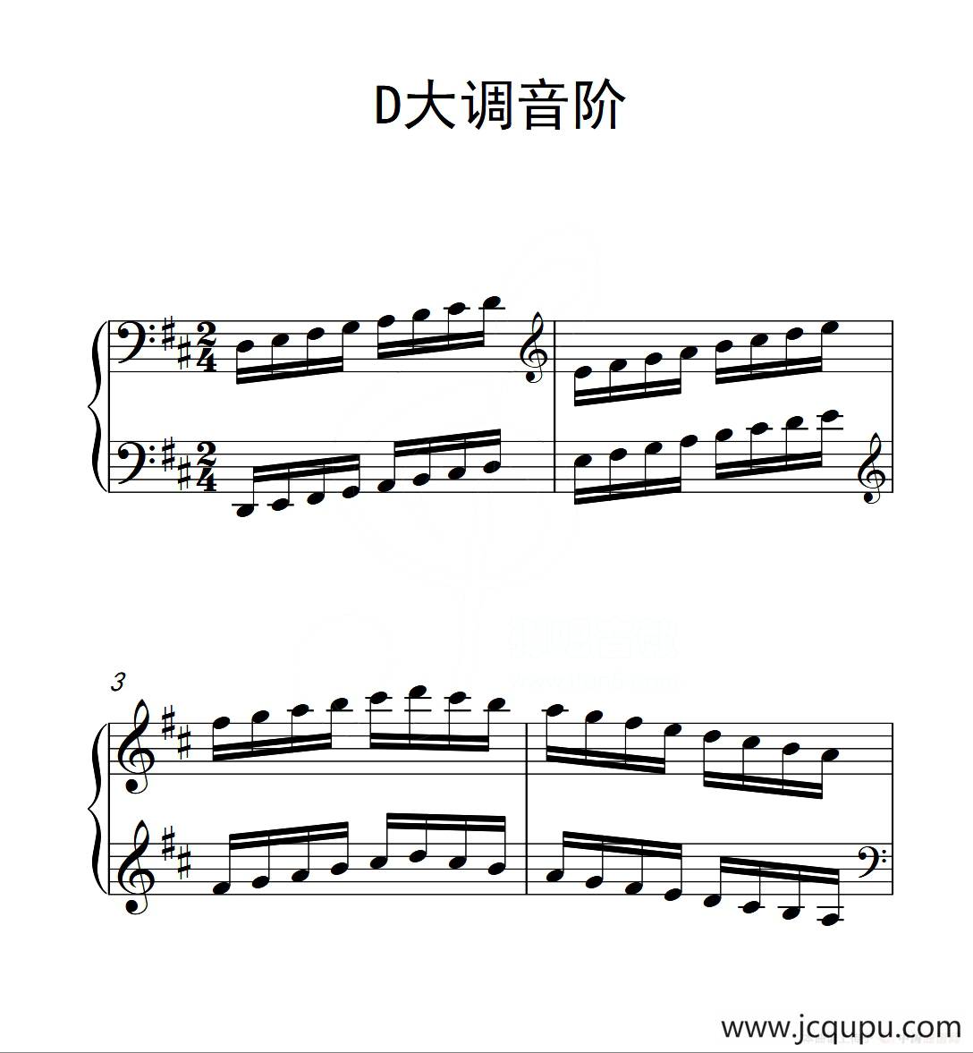 第三级 D大调音阶（中国音乐学院钢琴考级作品1~6级）简谱