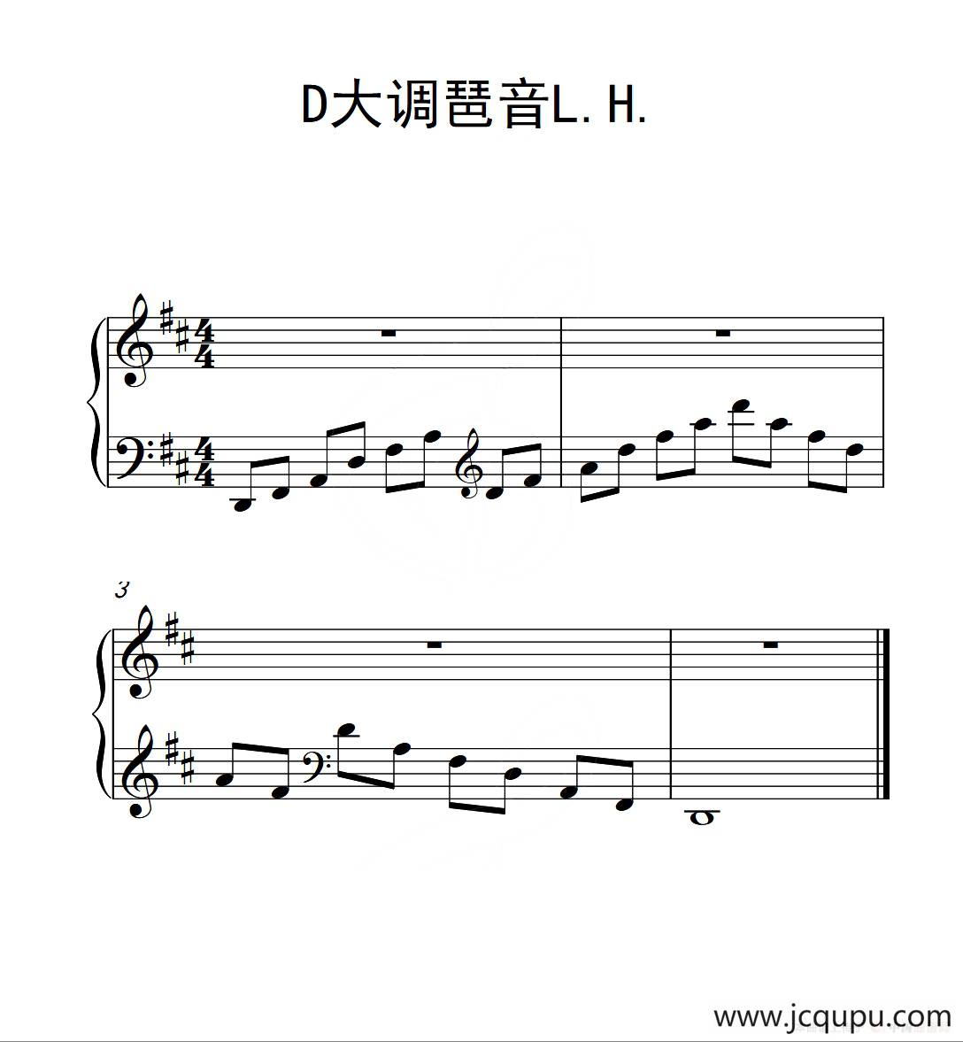 第三级 D大调琶音L H（中国音乐学院钢琴考级作品1~6级）简谱