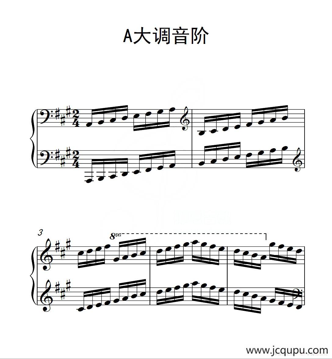第四级 A大调音阶（中国音乐学院钢琴考级作品1~6级）简谱