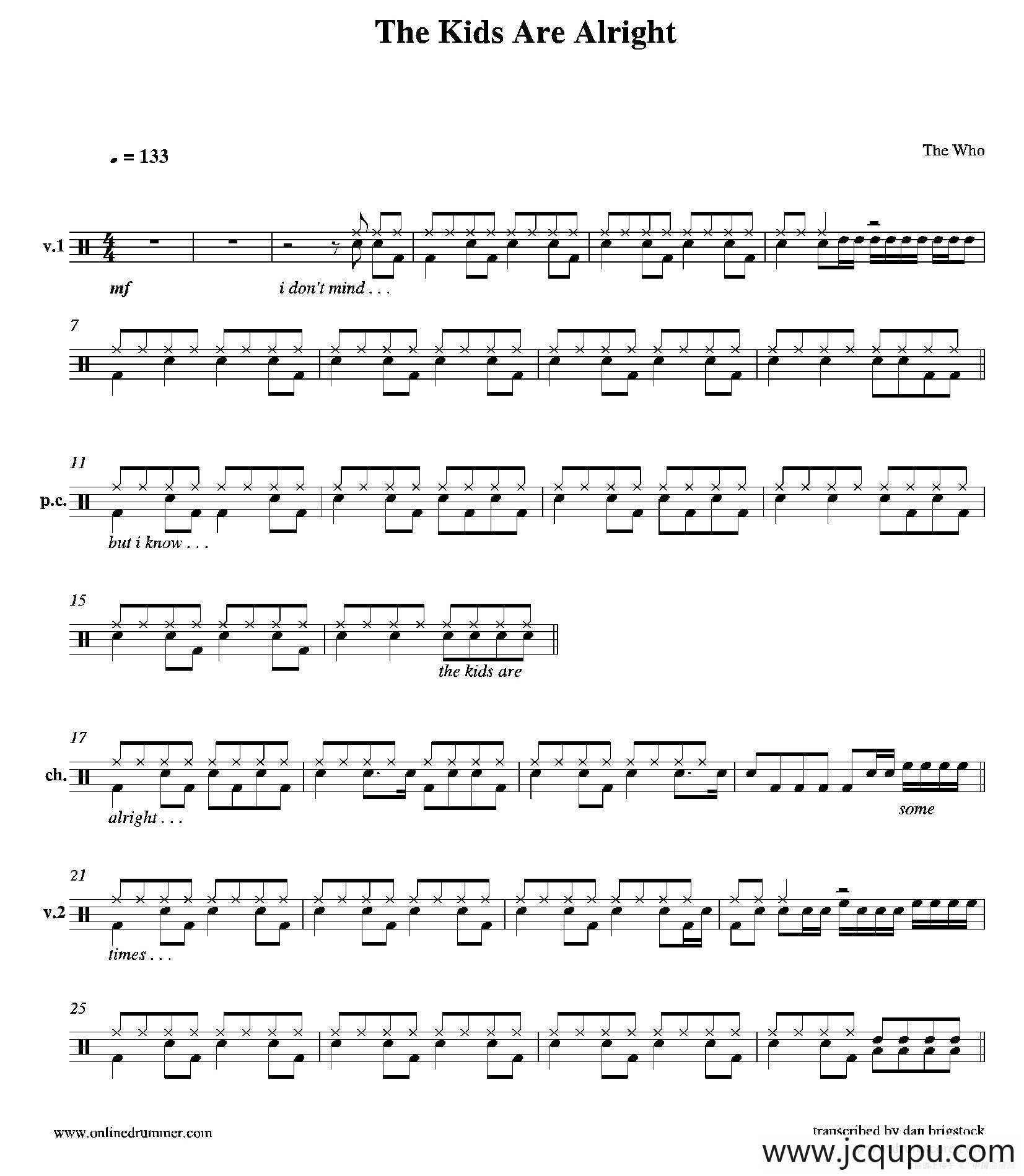 The Kids Are Alright（鼓谱）简谱