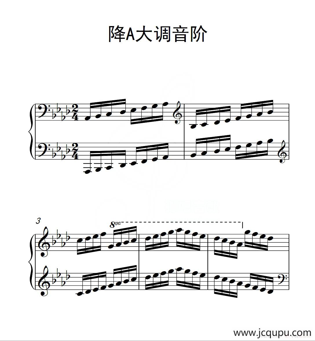 第六级 降A大调音阶（中国音乐学院钢琴考级作品1~6级）简谱