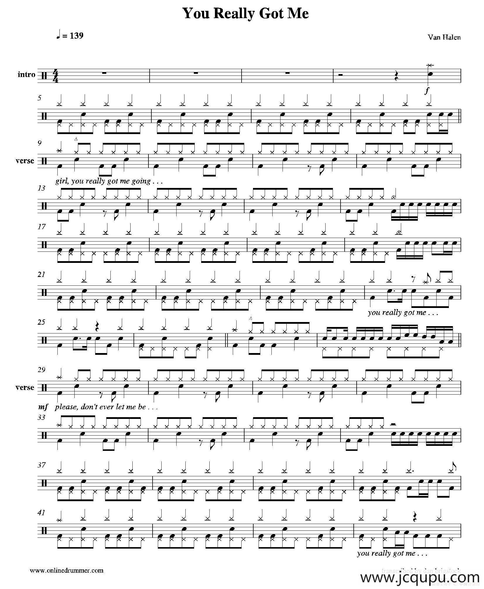 You Really Got Me（鼓谱）简谱