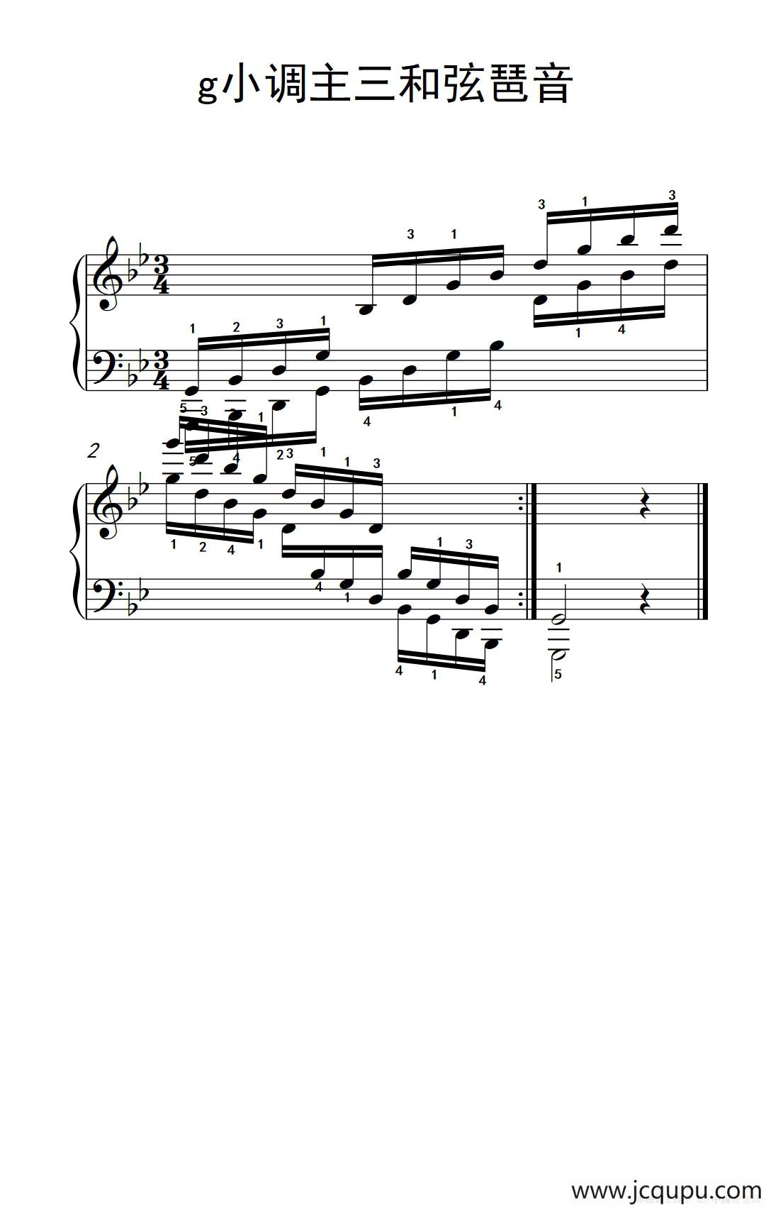 第五级 6.g小调主三和弦琶音（中央音乐学院 钢琴（业余）考级教程 4-6级）简谱