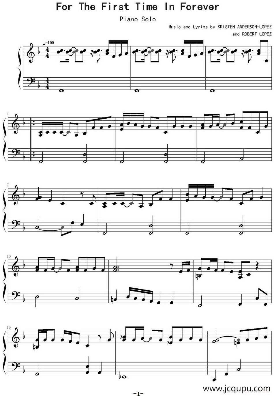 For The First Time In Forever简谱