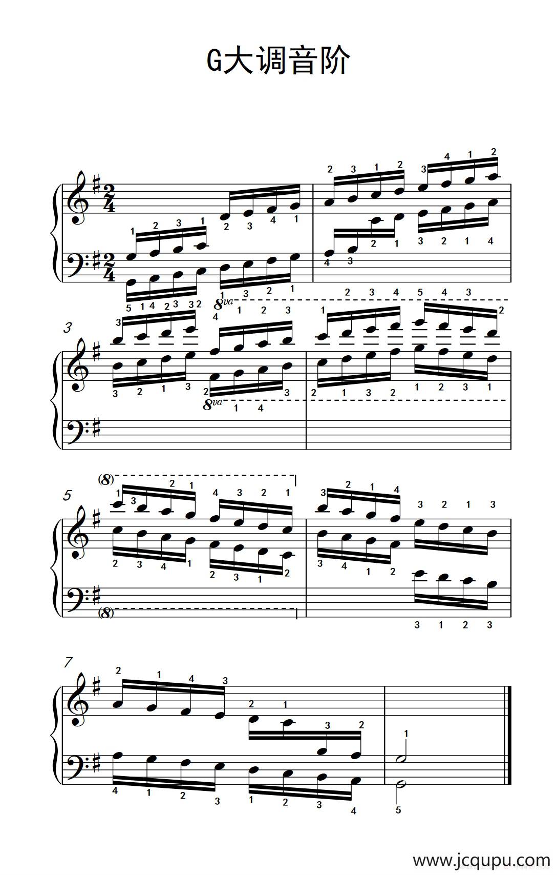 第六级 3.G大调音阶（中央音乐学院 钢琴（业余）考级教程 4-6级）简谱