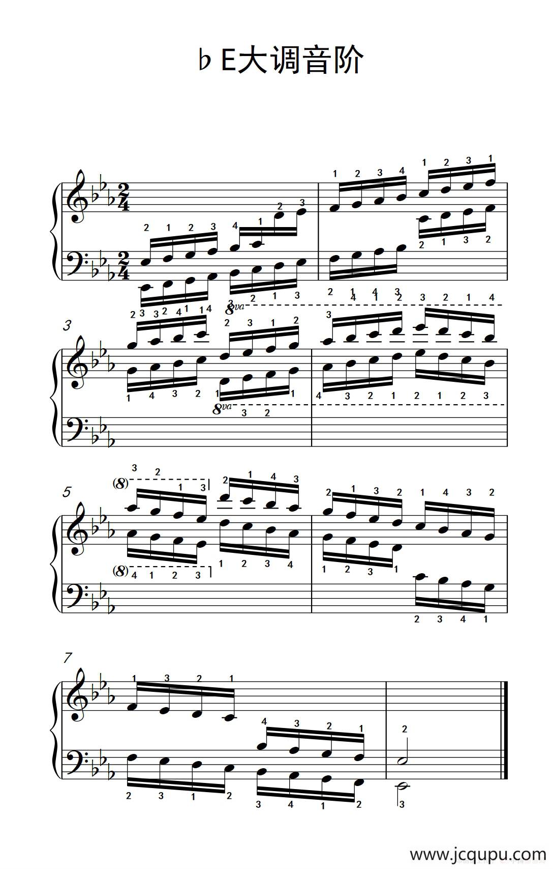 第六级 17.♭E大调音阶（中央音乐学院 钢琴（业余）考级教程 4-6级）简谱
