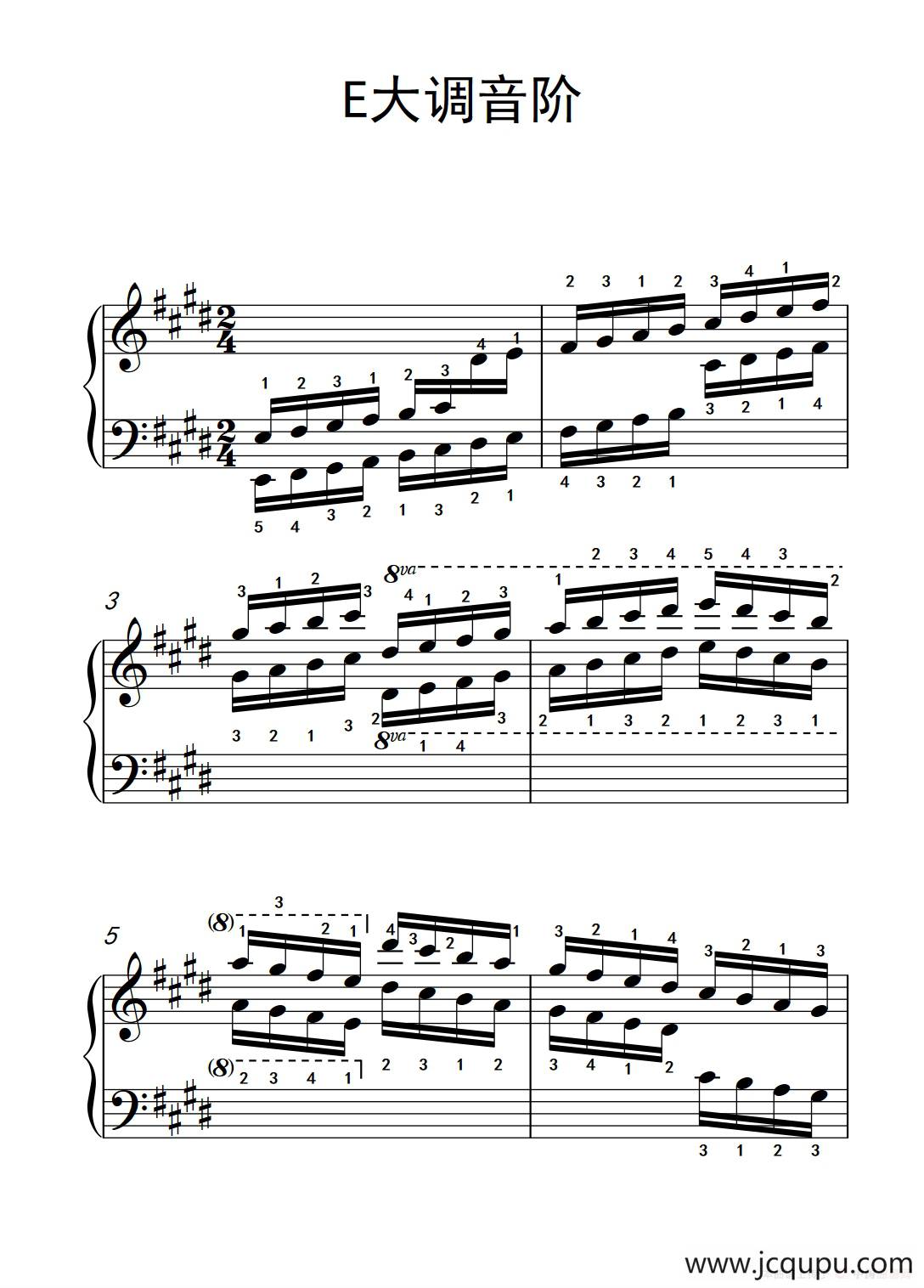 第六级 9.E大调音阶（中央音乐学院 钢琴（业余）考级教程 4-6级）简谱