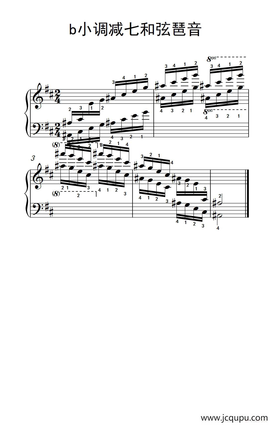 第六级 6.b小调减七和弦琶音（中央音乐学院 钢琴（业余）考级教程 4-6级）简谱