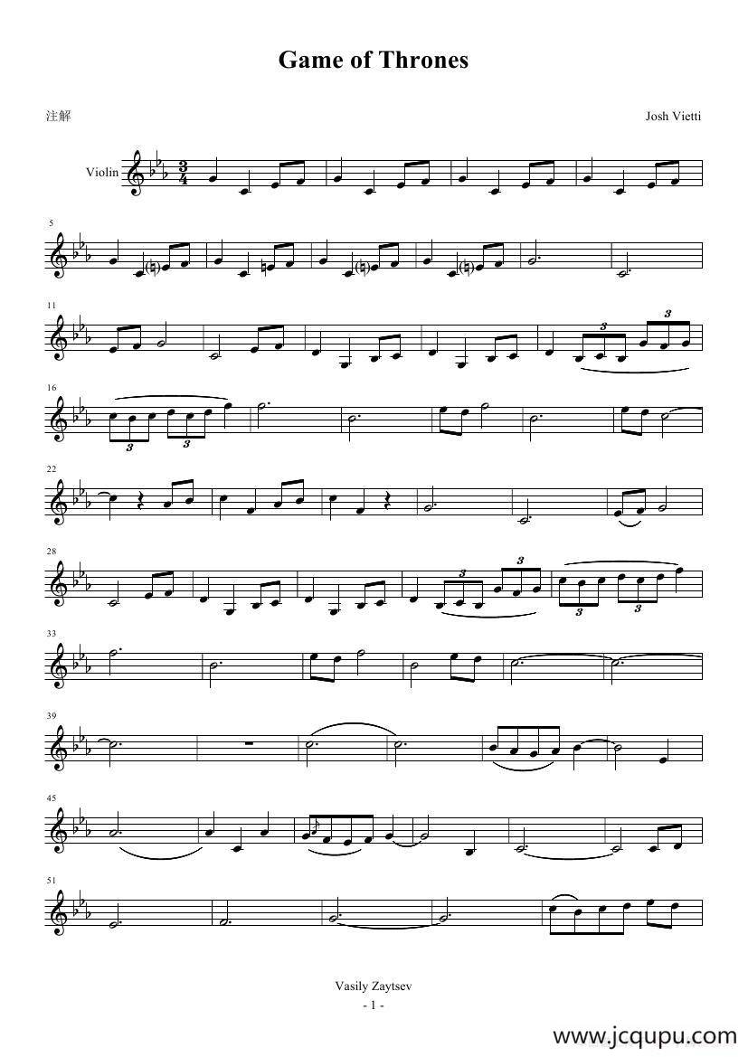 Game of Thrones（Transcribed by Vasily Zaytsev）简谱