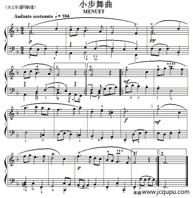 巴赫初级钢琴曲之二十五：小步舞曲简谱