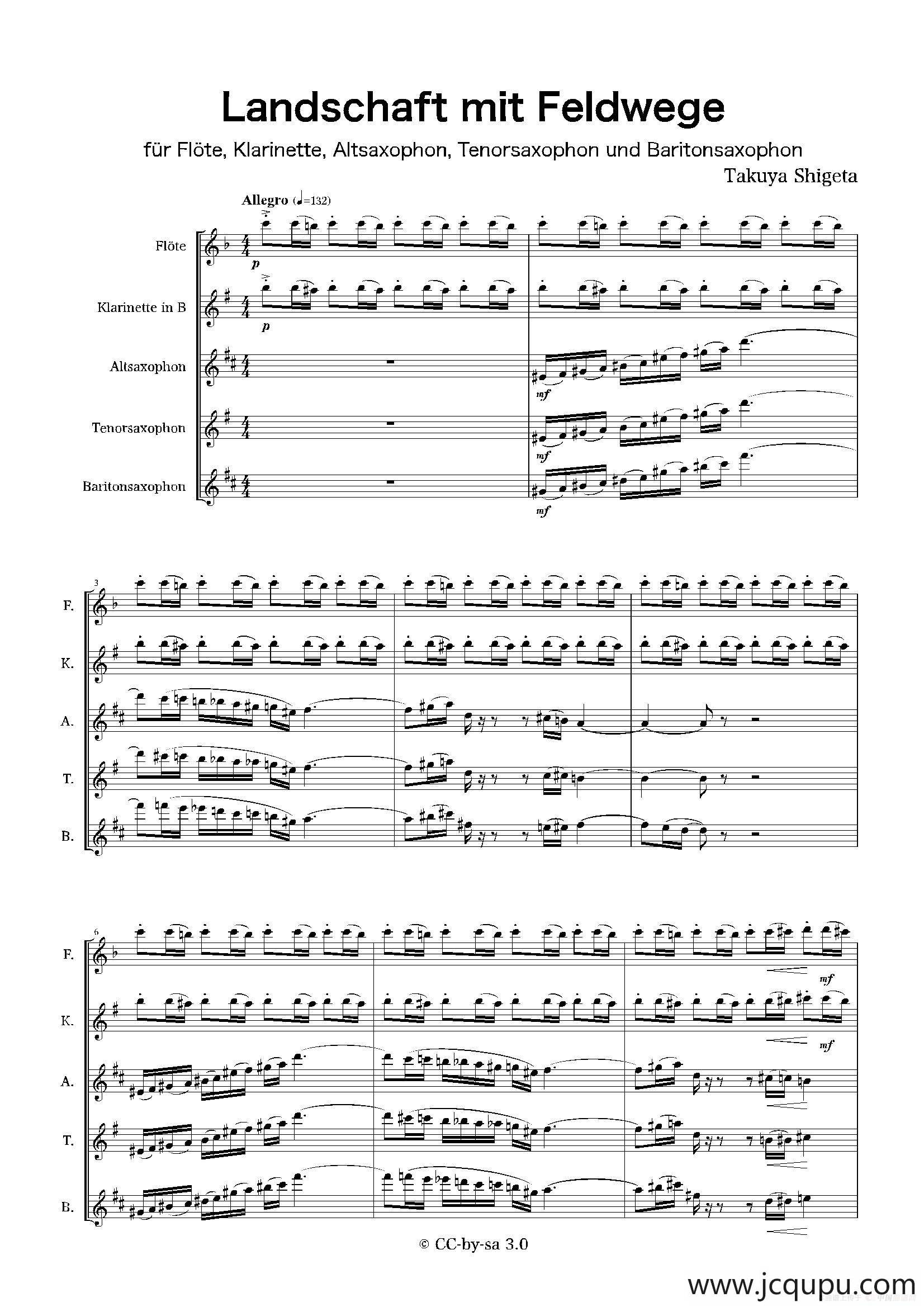 Landschaft mit Feldwege（木管五重奏、总谱）简谱