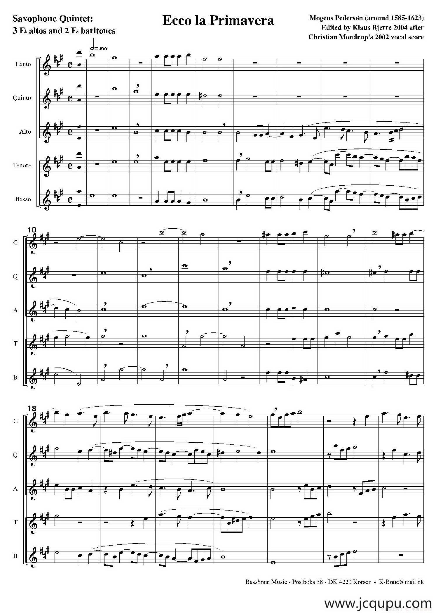 Ecco La Primavera（五重奏）简谱