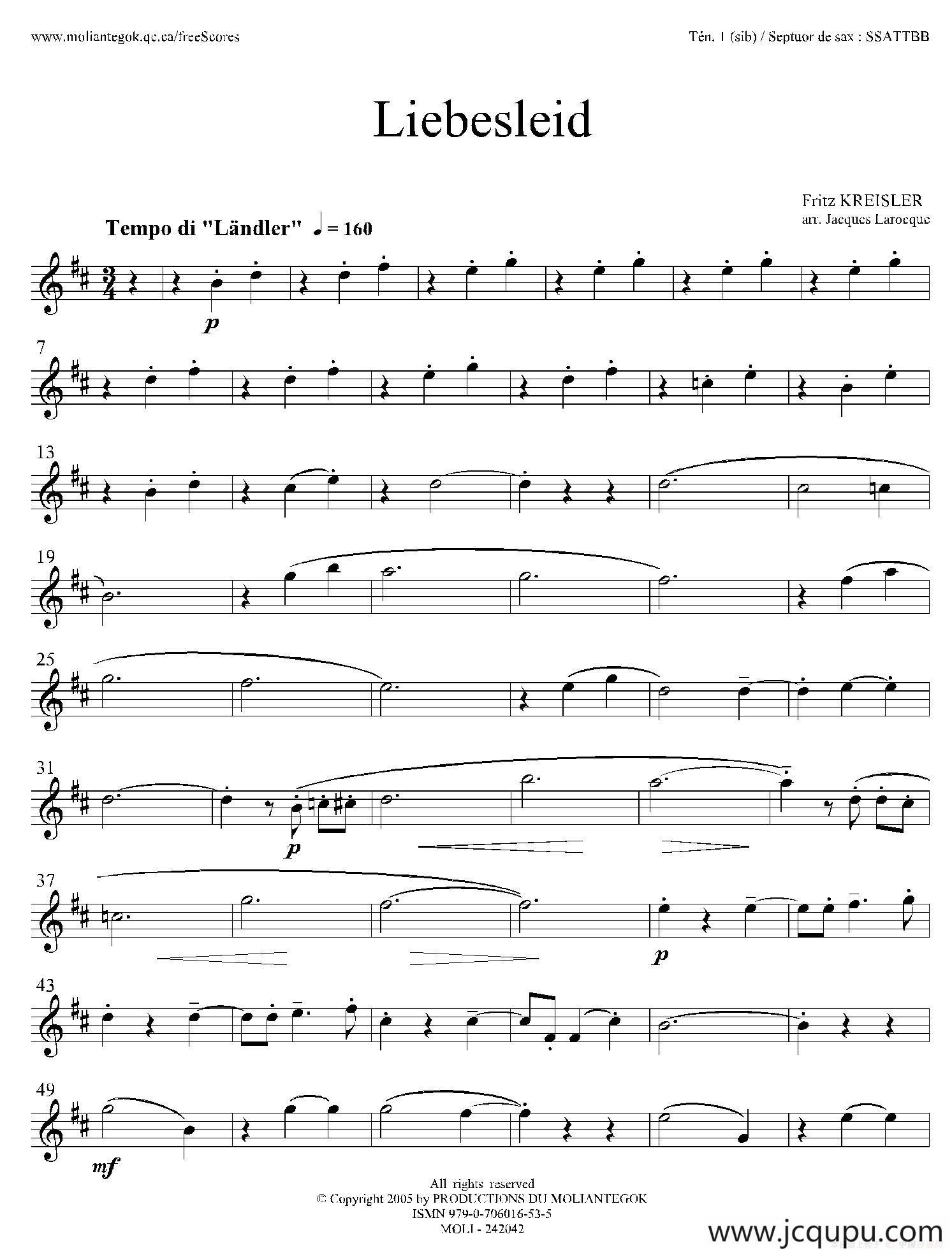 Liebesleid（四重奏、第1、2次中音萨克斯分谱）简谱