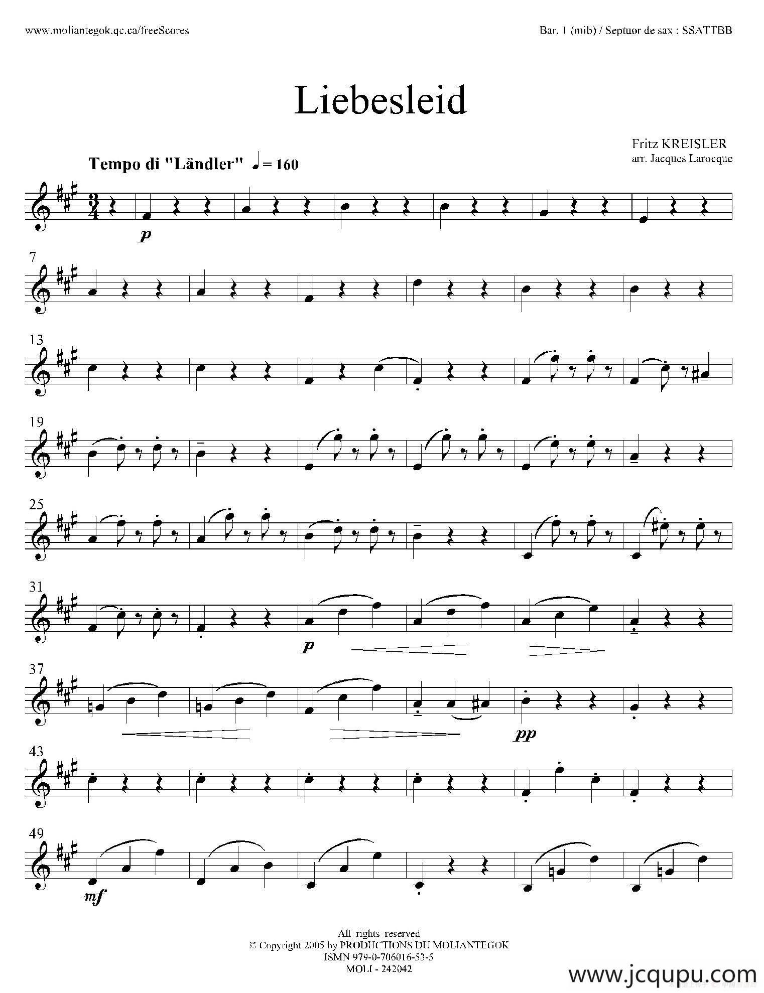 Liebesleid（四重奏、第1、2上低音萨克斯分谱）简谱