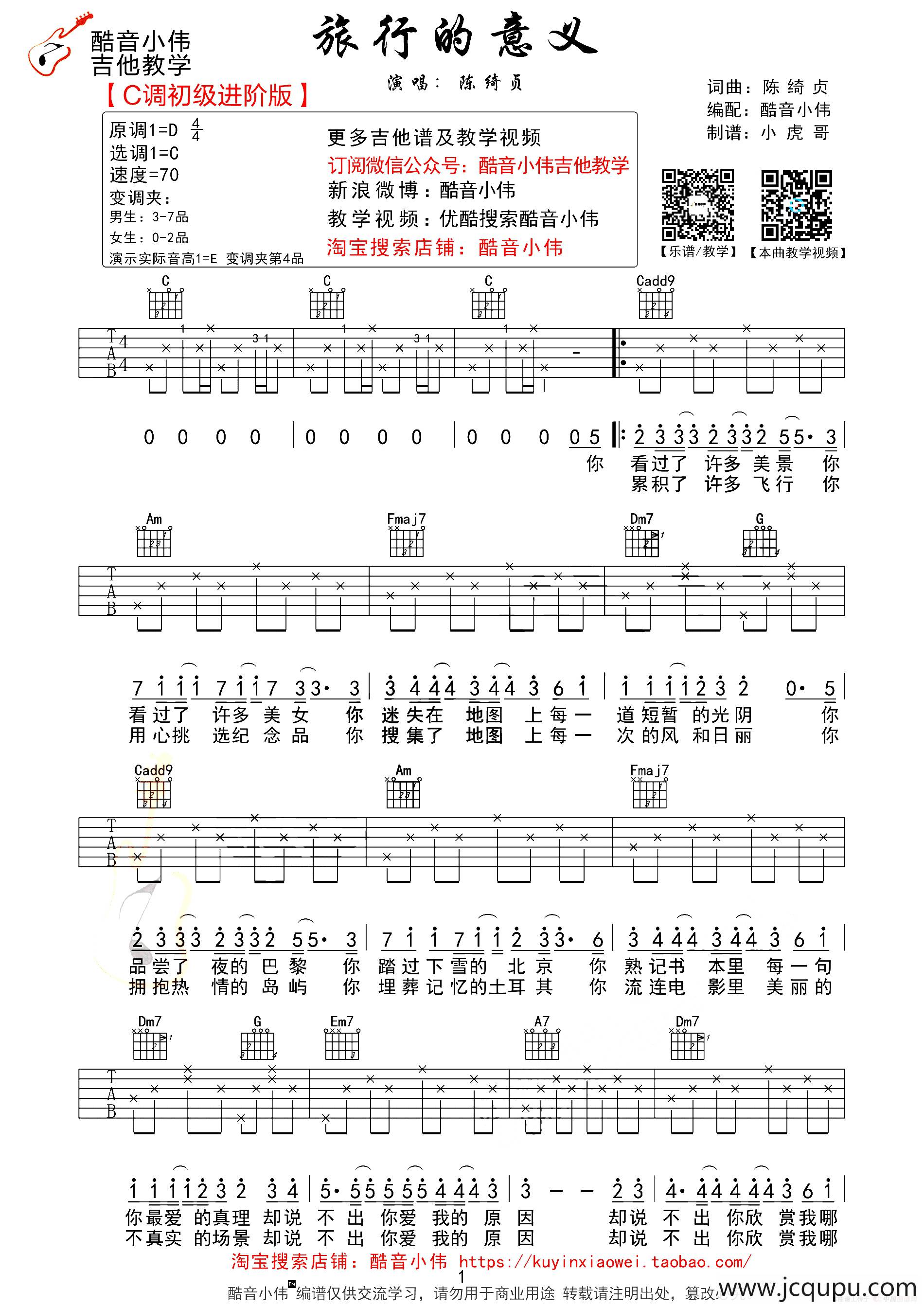 旅行的意义（酷音小伟编配版）简谱