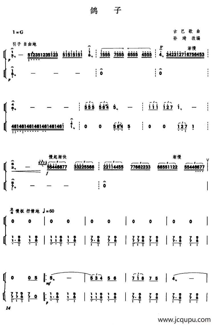 鸽子（扬琴二重奏）简谱