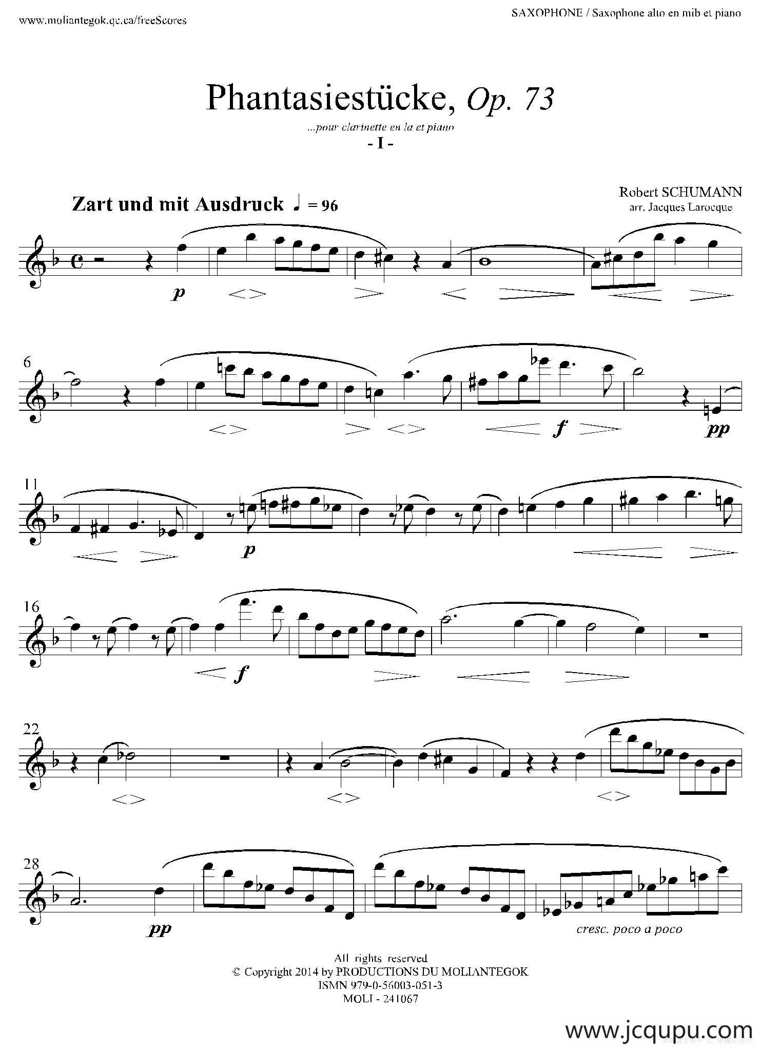 舒曼幻想曲三首 Op73（Ⅰ）简谱