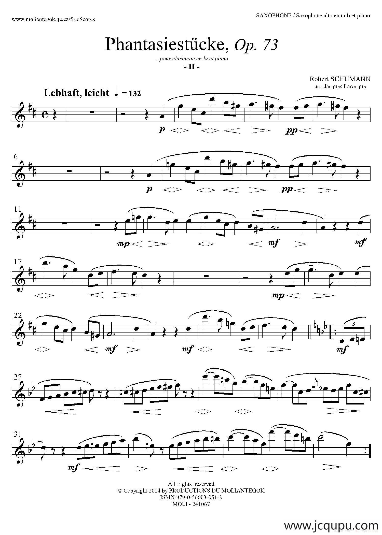 舒曼幻想曲三首 Op73（Ⅱ）简谱