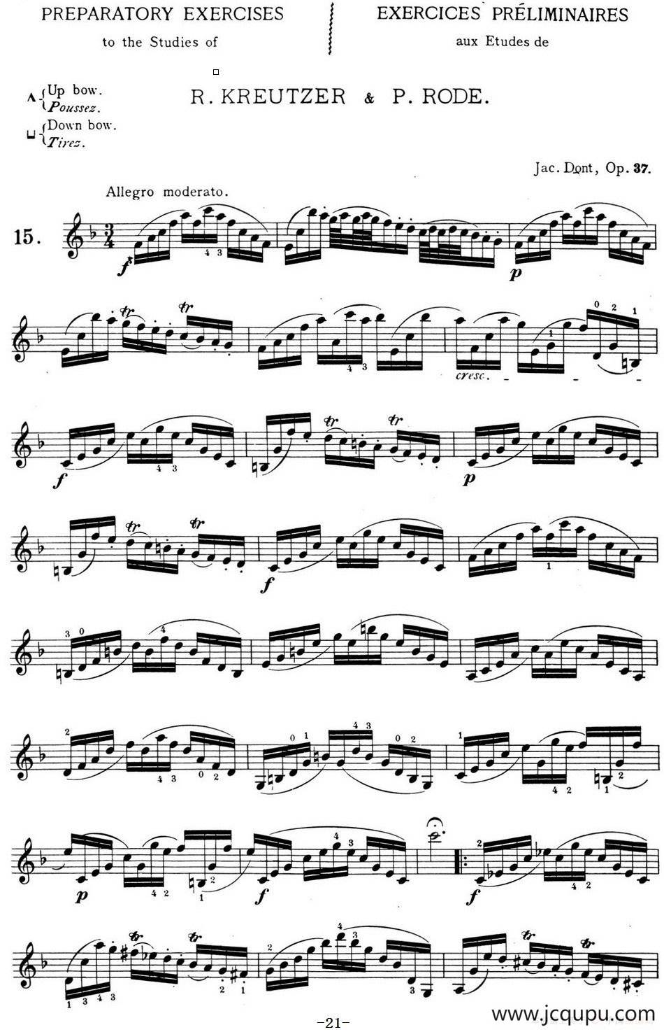 顿特24首小提琴练习曲 作品37—15简谱