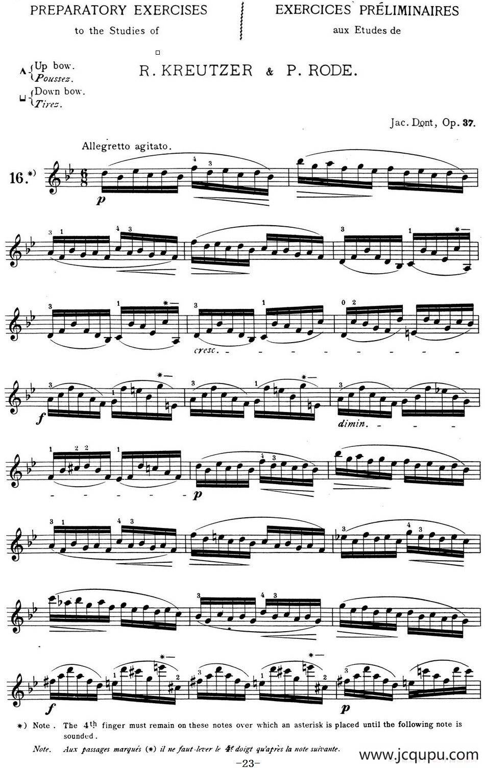 顿特24首小提琴练习曲 作品37—16简谱