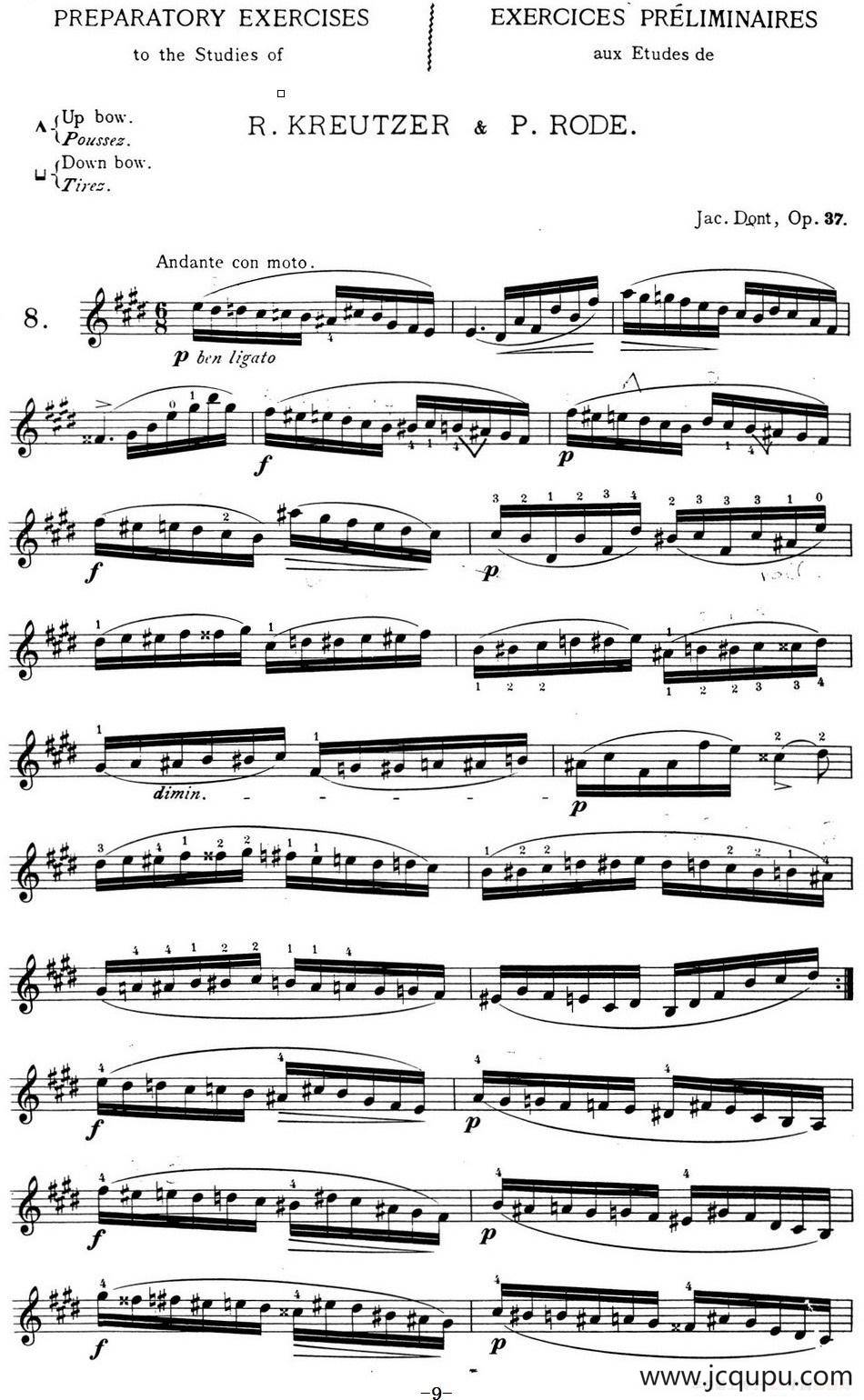 顿特24首小提琴练习曲 作品37—8简谱