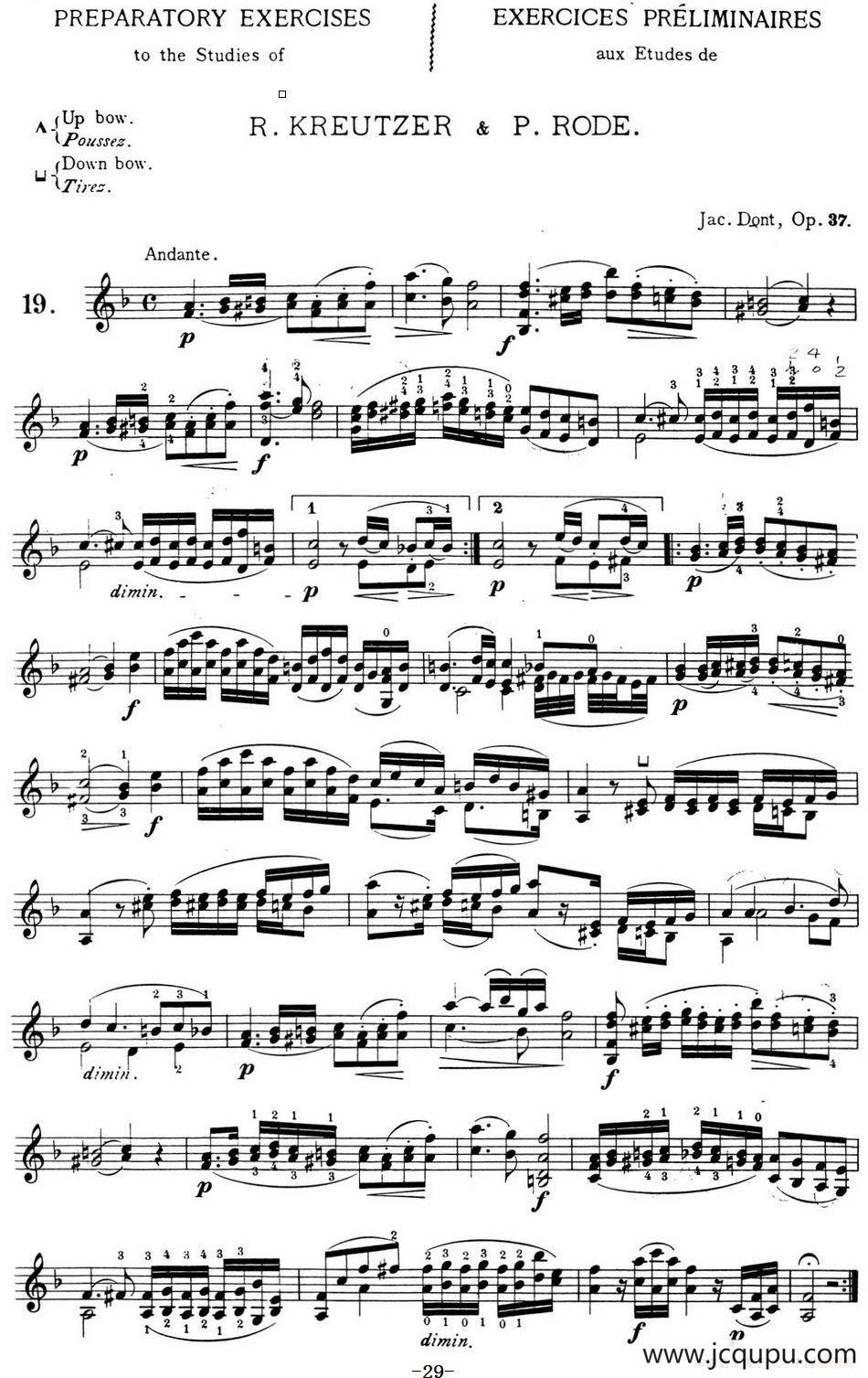 顿特24首小提琴练习曲 作品37—19简谱