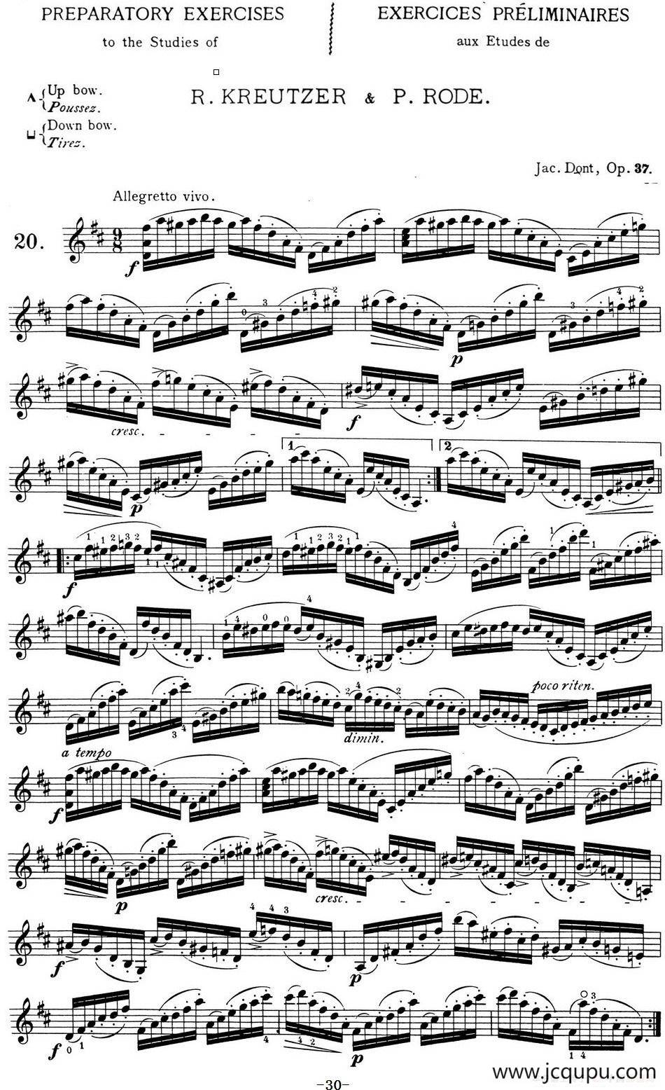 顿特24首小提琴练习曲 作品37—20简谱