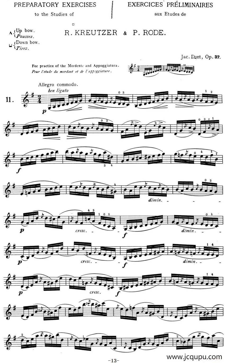 顿特24首小提琴练习曲 作品37—11简谱